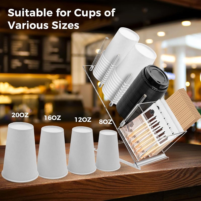 Cutora Acrylic Cup and Lid Holder, Adjustable Holder Organizer Disposable Cup Dispenser Stand with Coffee Pod, Creamer Straw Organizer Countertop for Coffee Bar Station Bakery Breakroom - Image 3